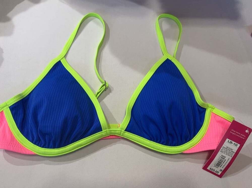 #177 Xhilaration Ribbed Bikini Top Blue Multi Size L (8-10)